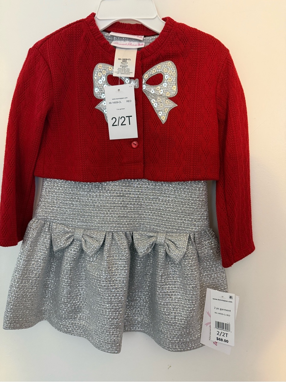 Bonnie Jean Red Sequin Bow Cardigan - 2T